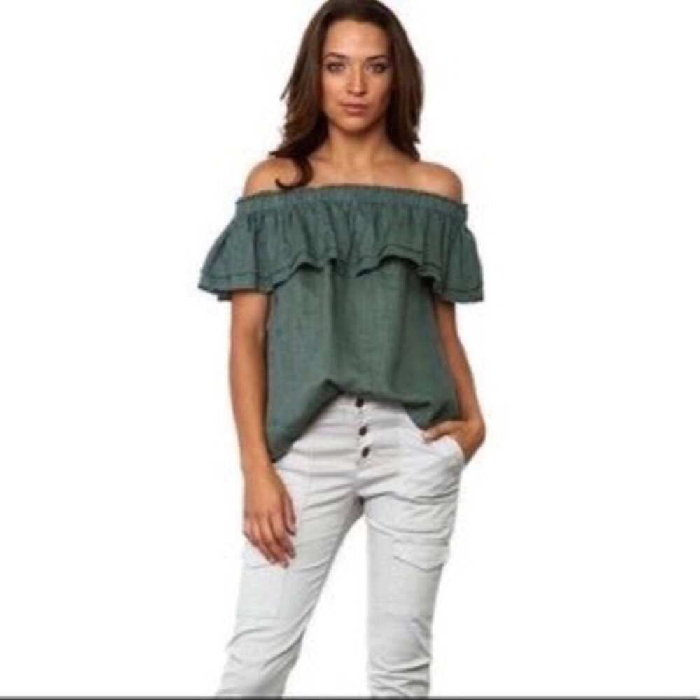 Young Fabulous & Broke Sage Green Off Shoulder Top